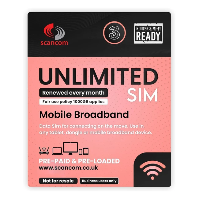 Scancom Three Unlimited 5G Data SIM - Business Grade Data - Dual Band