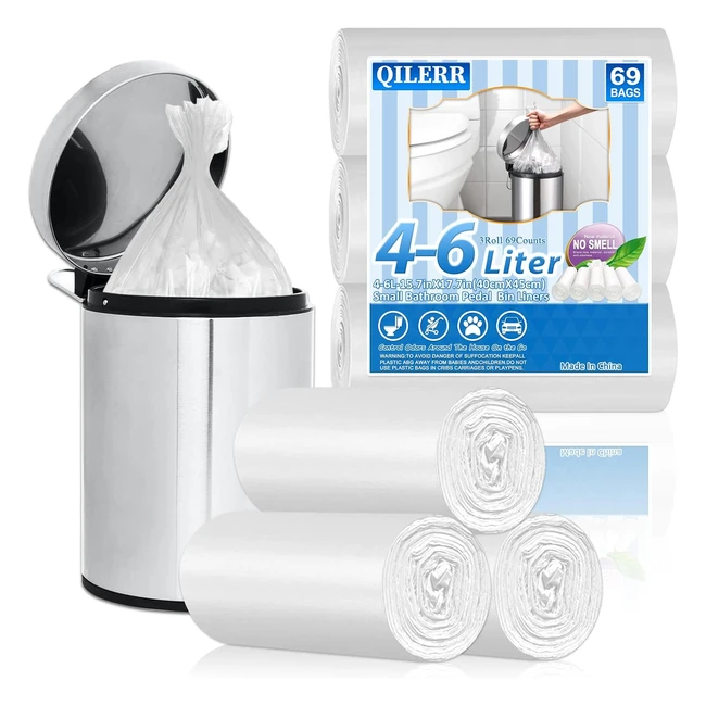 Qilerr Small Bin Liners 46L Bathroom Bin Bags 69 Counts Mini Clear Plastic Trash