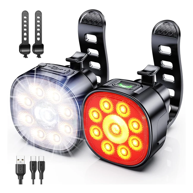 Babacom Bike Lights 87 Modes USB Rechargeable Front and Back - Ultra Bright Spot
