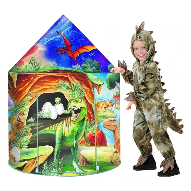 Tenda Dinosauri Pop Up per Bambini - Casetta Portatile con Adesivi - Gioco Esterno e Interno