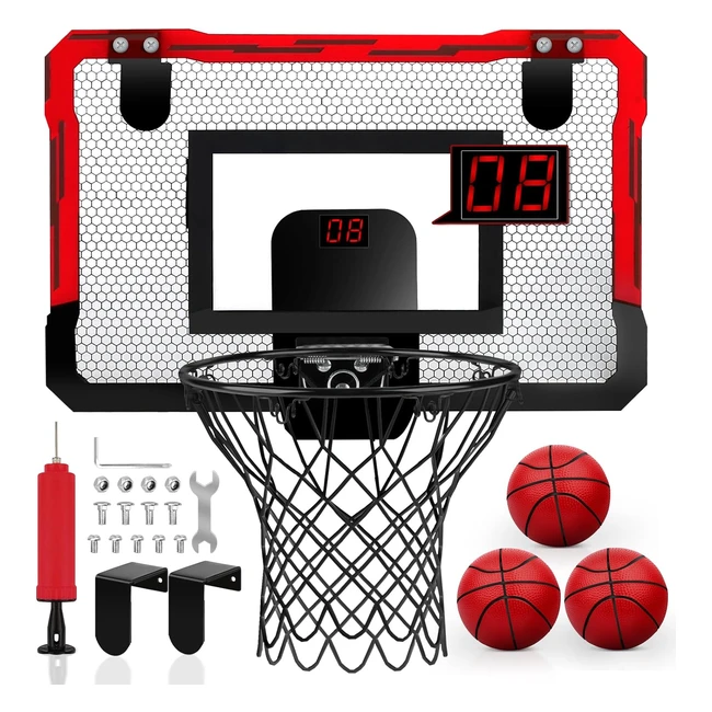 Yimore Mini Basketball Hoop for Kids - Automatic Scoring - Wall Mounted - Red