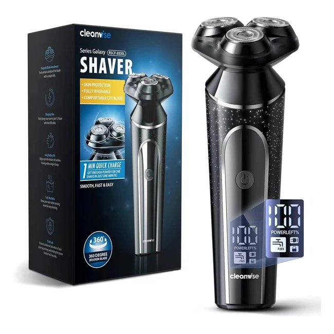 Electric Razor for Men Wet Dry Cordless Rotary Shavers with LCD Display 90min Sh