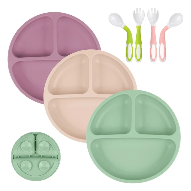 Platos para nios de silicona Vicloon - Set de 3 - Antideslizantes - Con ventos