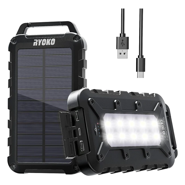 Power Bank Solare 20000mAh 3A Ricarica Rapida USB C - Batteria Portatile Impermeabile per Smartphone Tablet