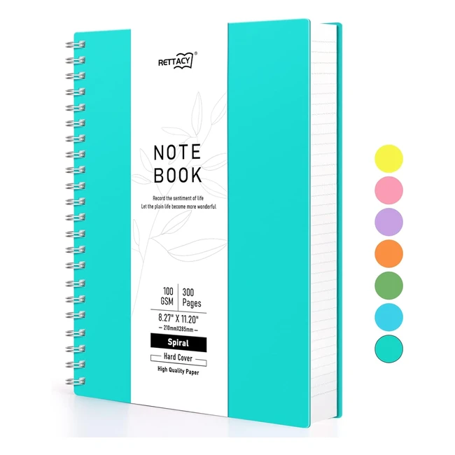 Rettacy A4 Notebook 150 Sheets Colorful Spiral 300 Pages PVC Hardcover College R