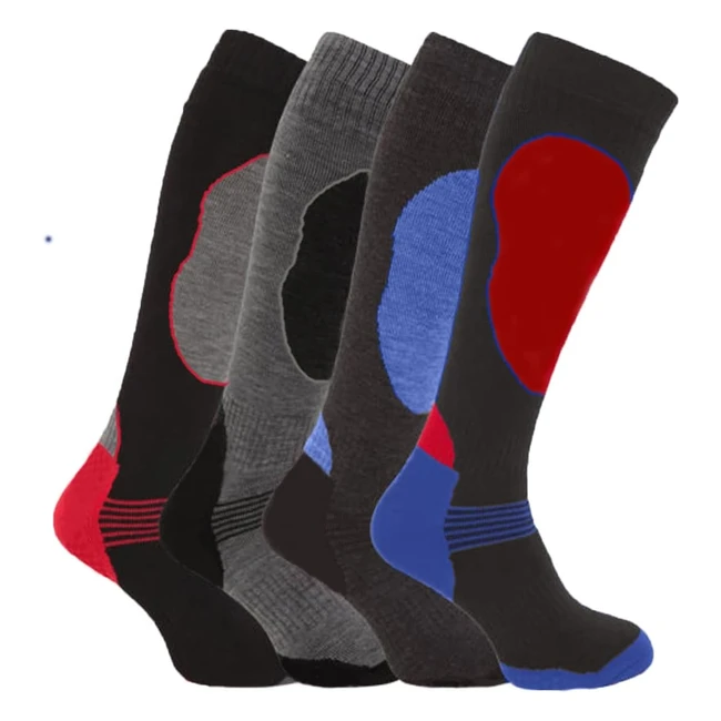 High Performance Thermal Ski Socks - 4 Pairs - Men's - Assorted - UK 6-11 - EUR 39-45