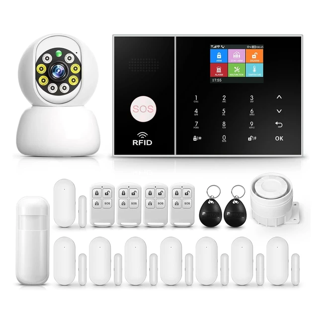 Système d'alarme sans fil 1080p avec sirène 120 dB - Alexa & Google - Kit complet