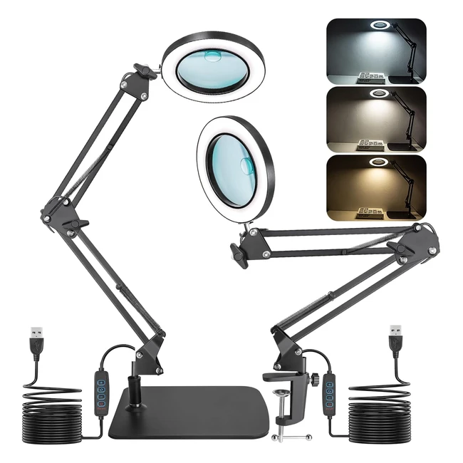 2 en 1 Lampe Loupe Jubor 15x 10x LED Bras Pivotant 3 Modes Couleurs