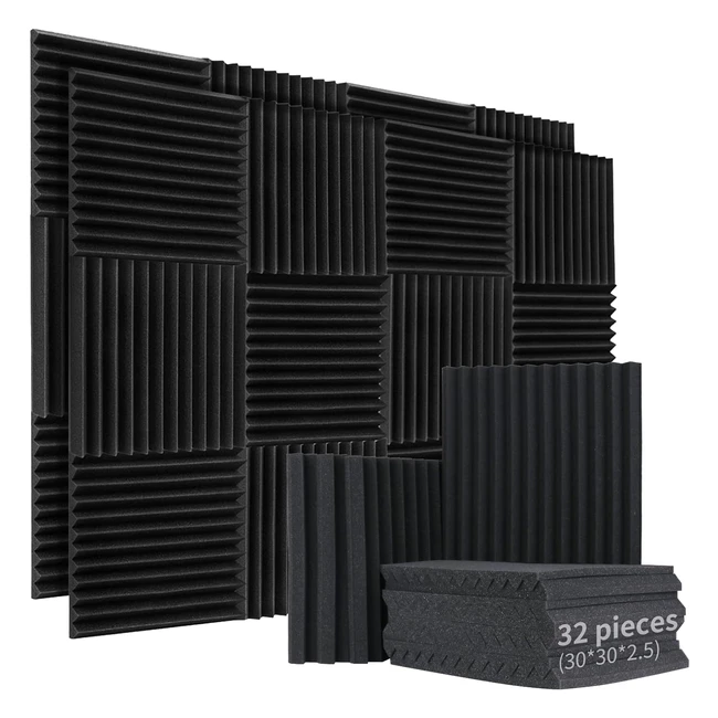 Panneau Acoustique Noir Haute Densité - 32 Pièces - Mousse Anti Bruit Studio Musique
