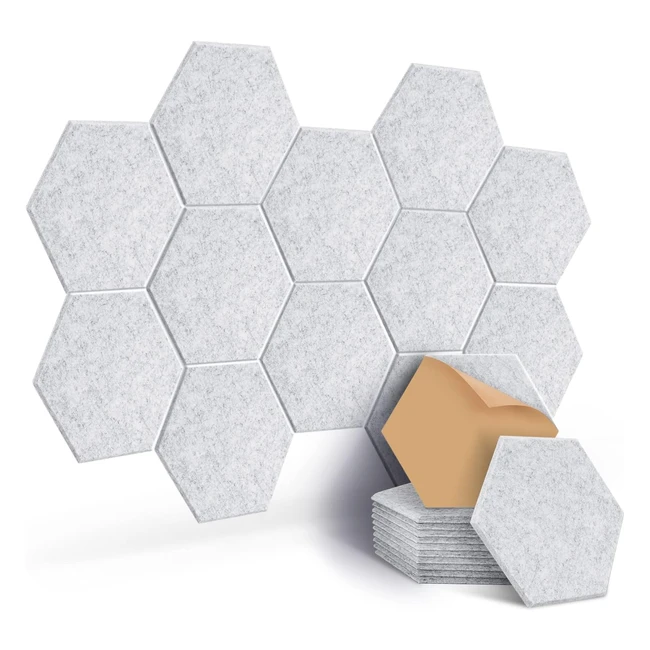 Jamelo 12 Pcs Self-Adhesive Acoustic Absorption Panels | High Density | Soundproof Hexagon Panels | Recording Studio, Home, Offices | Gray