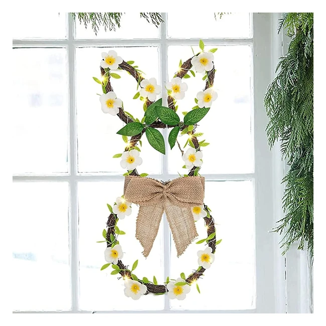Vanthylit Easter Wreath 46cm Bunny Lights Rattan Spring Door Decoration