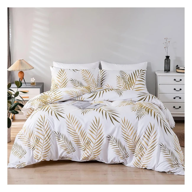 Funda Nrdica 180 cm Hojas Tropicales Doradas 240x260 cm Microfibra Suave