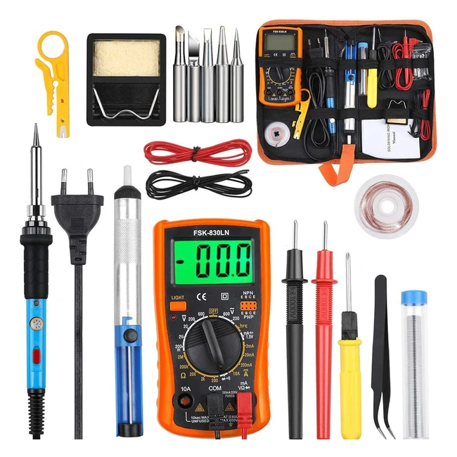 Kit Fer à Souder Vastar 60W Température Réglable 200-450 Multimètre 5pcs Conseils Soudage Pompe Dessouder Fil Pincettes Tournevis Dénudeur Support