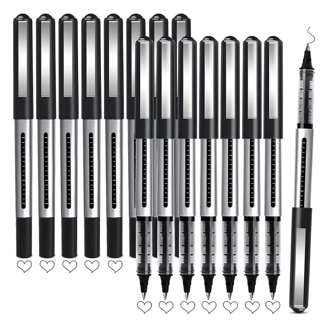 Apogo Rollerball Pens Black Gel Pens 16 Pack 05mm Liquid Ink Ballpoint Pens