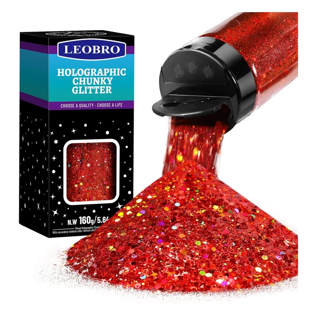 Leobro Holographic Red Glitter 160g564oz Resin Powder Sequins Flakes