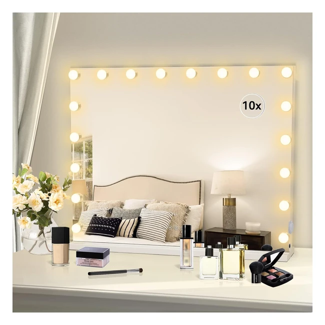 Miroir Hollywood LED 18 lumières dimmables 80x62.5cm - Contrôle tactile - 3 couleurs