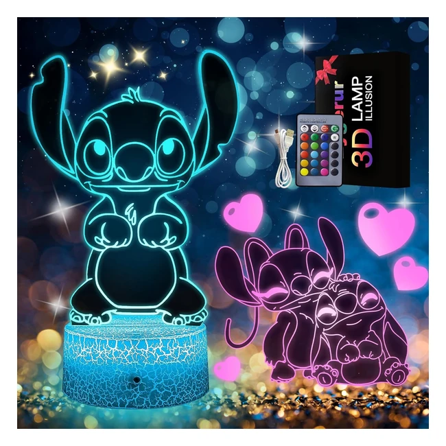 Eygerur 3D LED Illusion Stitch Night Light 16 Colors USB Powered Touch Control with Remote - Perfect Gift for Boys and Girls