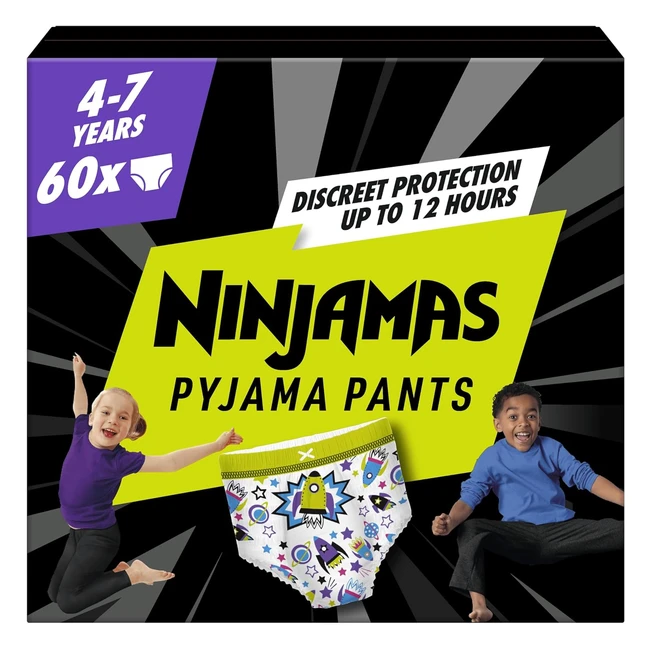 Pampers Ninjamas Pyjama Pants Unisex Spaceships 4-7 Years 60 Pants 17kg-30kg All