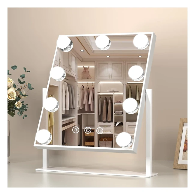 Espejo Hollywood Maquillaje LED 9 Bombillas 3 Modos Luz Ajustable 360 Control Táctil Blanco