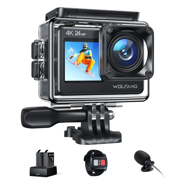 Wolfang Action Camera 4K 24MP GA200 Dual Screen Vlogging Camera