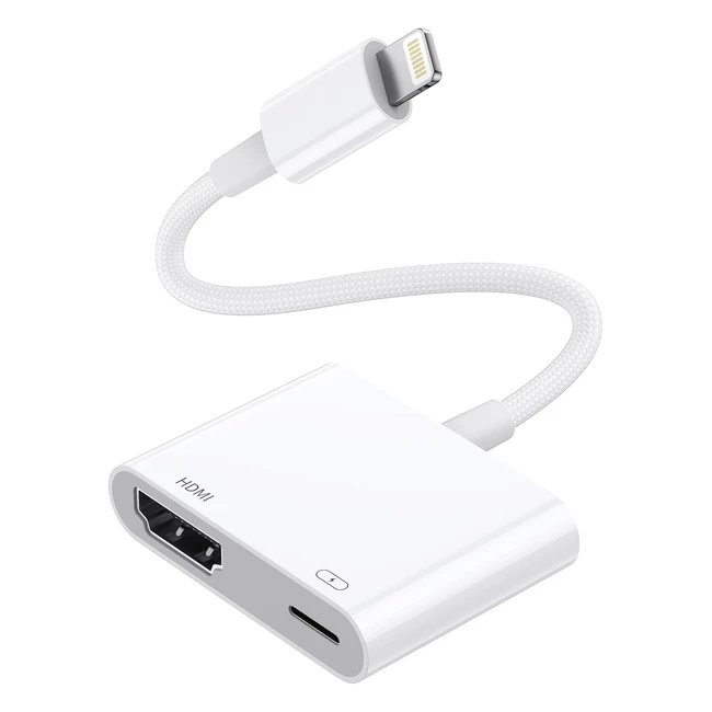Lightning to HDMI Adapter Apple MFi Certified 1080P HDMI Cable Adapter Sync Screen Video Audio Digital AV Converter with Charging Port for iPhone iPad iPod