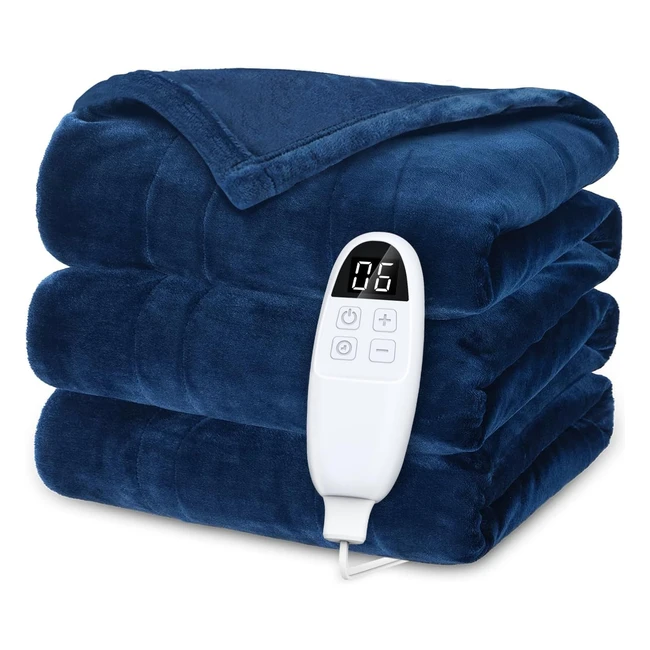 Couverture chauffante Pranite 200x180 - Arrêt automatique - 6 niveaux de température - Lavable - Bleu