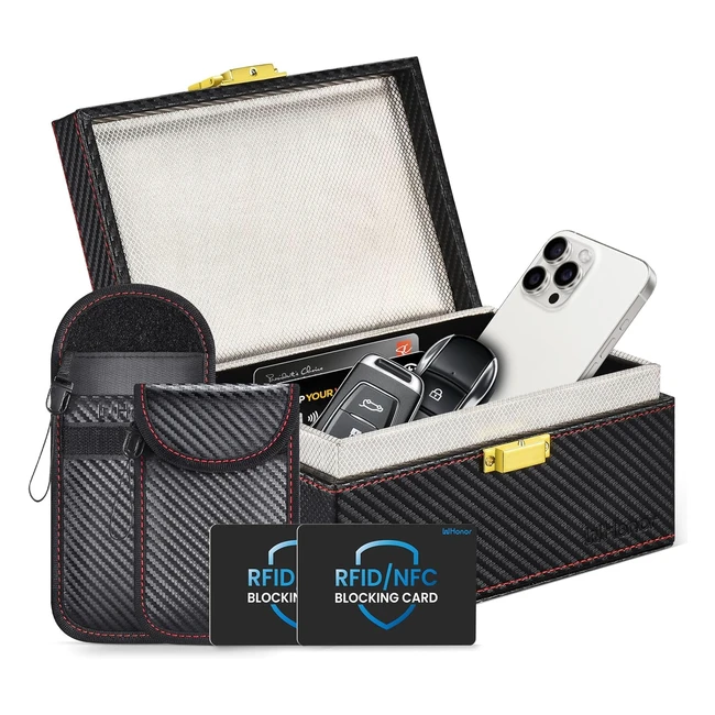 Whonor Faraday Box with Pouch 2 Pack - Signal Blocker Car Key Safe - RFID Key Bo