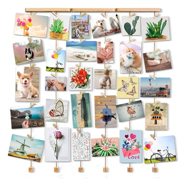 Portafoto Famiglia Lovekankei con 30 Fermi in Legno - Album Foto Compleanno Matrimonio Natale