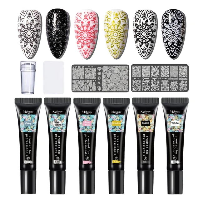 Kit Stamping Nail Art Gel 6 Colori - Mobray - Ref 12345 - Facile da Usare