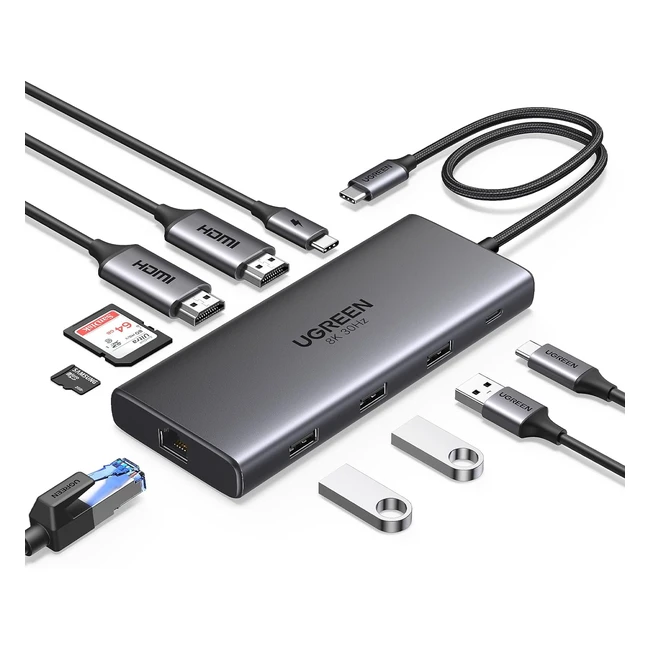 Ugreen Revodok Pro 210 Hub USB C Double HDMI 4K60Hz 8K30Hz 10 en 1 Dock Station 