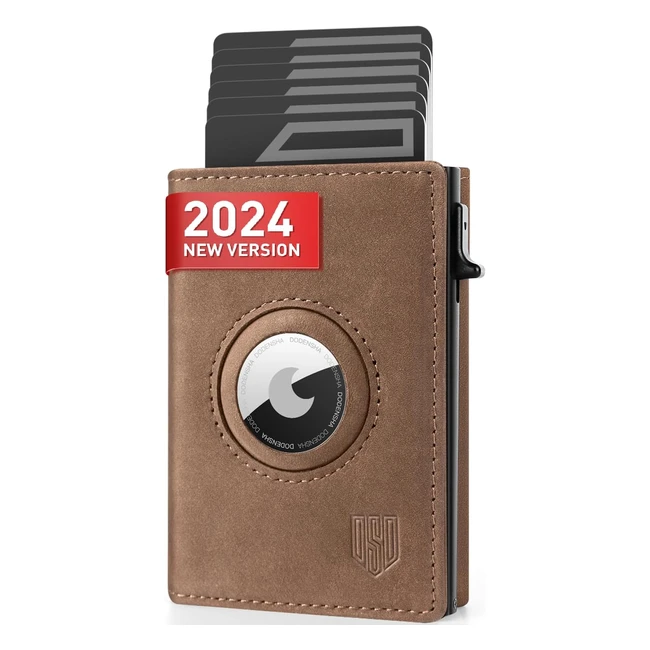Dodensha Airtag Wallet Genuine Leather Pop Up Wallet for 10 Cards RFID Protectio