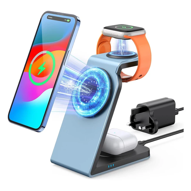 3 in 1 Magnetic Wireless Charger Stand for iPhone Aluminum Alloy | 15 141312 Plus Series | Mag Safe | Multi Charging Dock for Apple Watch Series Airpods 32Pro