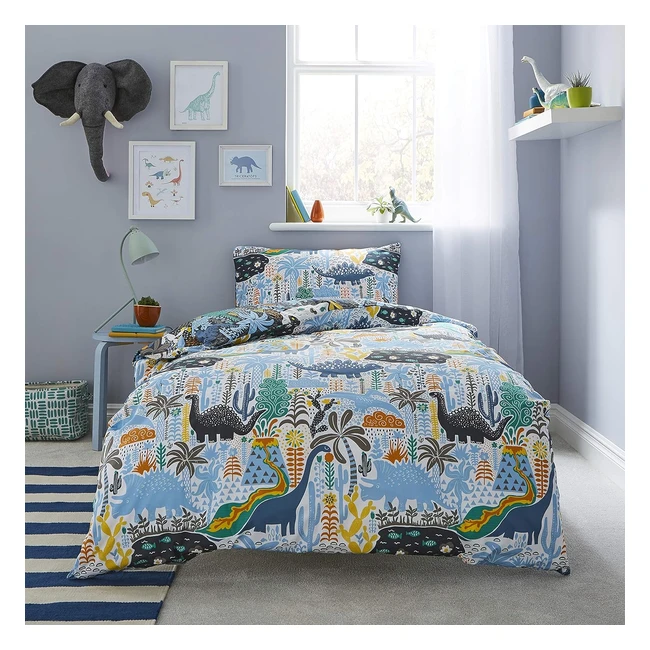 Silentnight Dinosaurs Healthy Growth Kids Reversible Soft Easy Care Duvet Cover Set Single 135cm x 200cm