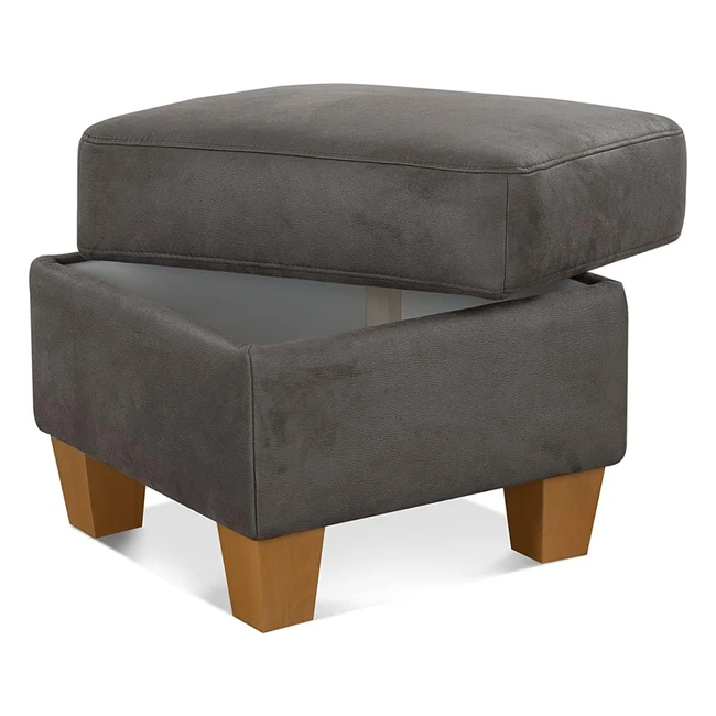 Cavadore Hocker Ammerland Stauraumhocker mit Holzfen 58x48x58 Wildlederoptik