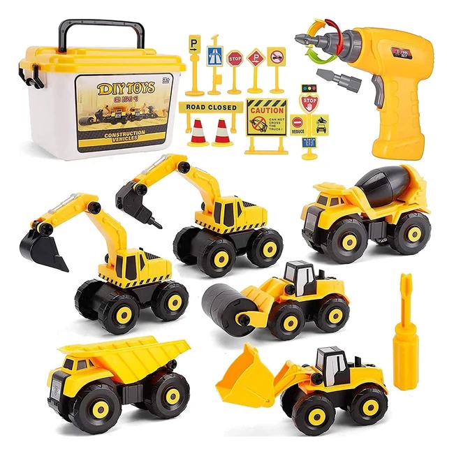 Vehículo de Construcciones Desmontable con Taladro Eléctrico - STEM Juguetes Educativos para Niños y Niñas de 3 a 6 Años