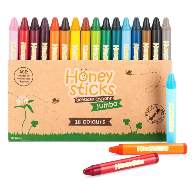 Pastelli a cera Honeysticks 100 pura cera dapi - 16 colori jumbo atossici per 