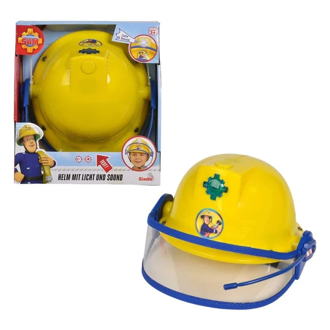 Simba 109252365 Feuerwehrmann Sam Helm Feuerwehrhelm mit Funktion Gelb mit Licht und Sirenenklang Größe verstellbar Durchmesser 23 cm für Kinder ab 3 Jahren