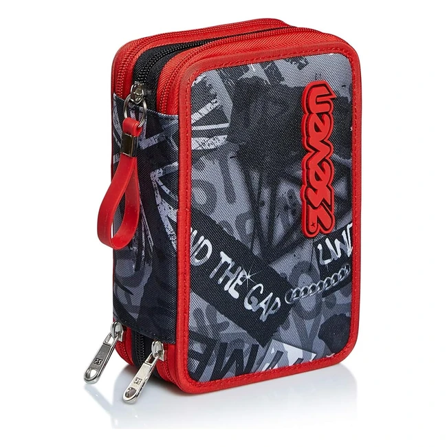 Estuche Escolar Seven 3 Compartimientos Keep Flag Rojo - Gran Capacidad - Material Incluido