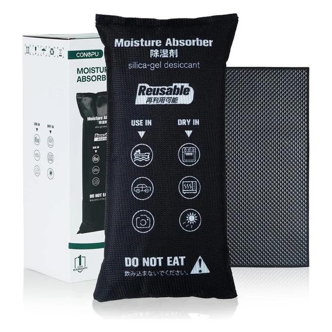 Deshumidificador Coche Conopu 1kg Reutilizable Antihumedad Armarios - Gel de Sílice - Alfombrilla Antideslizante