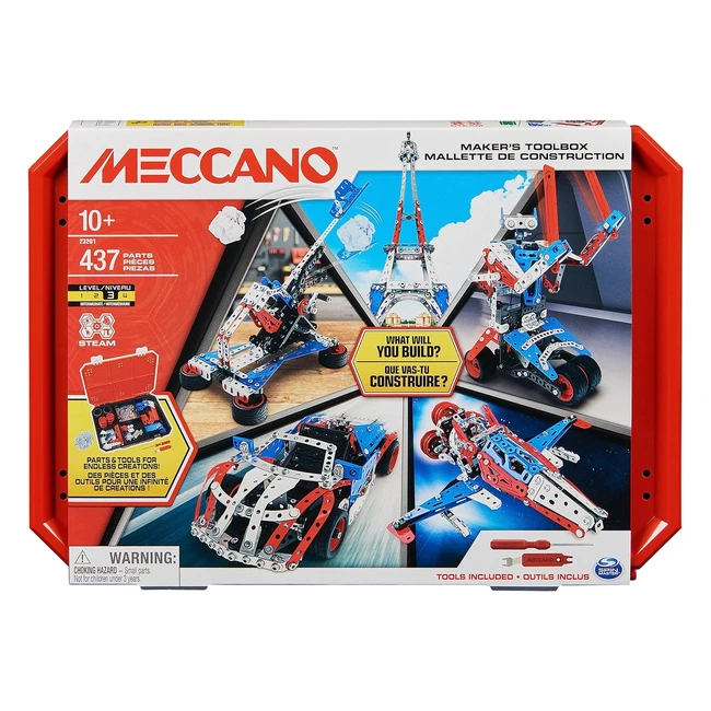 Meccano Makers Toolbox 437pc Intermediate Steam Modelbuilding Kit - Kids Toys fo