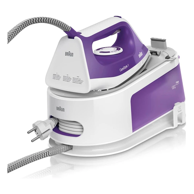 Centrale de repassage Braun CareStyle 1 IS1014VI 6 bars 120 g/min 360 g/min FreeGlide EasyLock EasyCalcClean Blanc et Violet