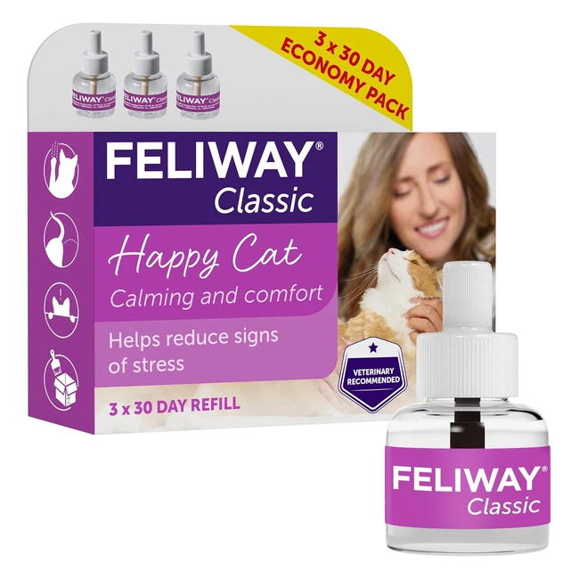 Feliway Classic 48ml Pack of 3 - Comforts Cats, Solves Behavioral Issues