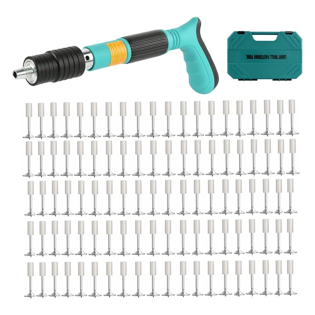 Pistolet à ongles en acier avec 110 clous ronds - Cloueur béton avec gants et lunettes