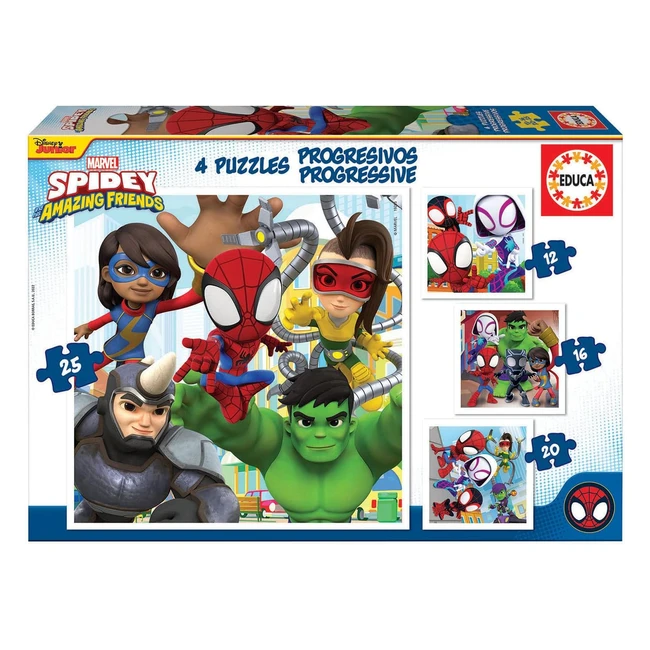 Puzzles Progresivos Spidey and his Amazing Friends 12162025 - 4 Piezas de Cartón 16x16 cm - A partir de 3 años
