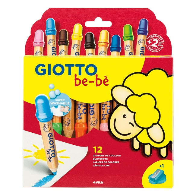 GIOTTO Beb Etui 12 Maxi Crayons  Taille-crayon - Couleurs Vives et Intenses