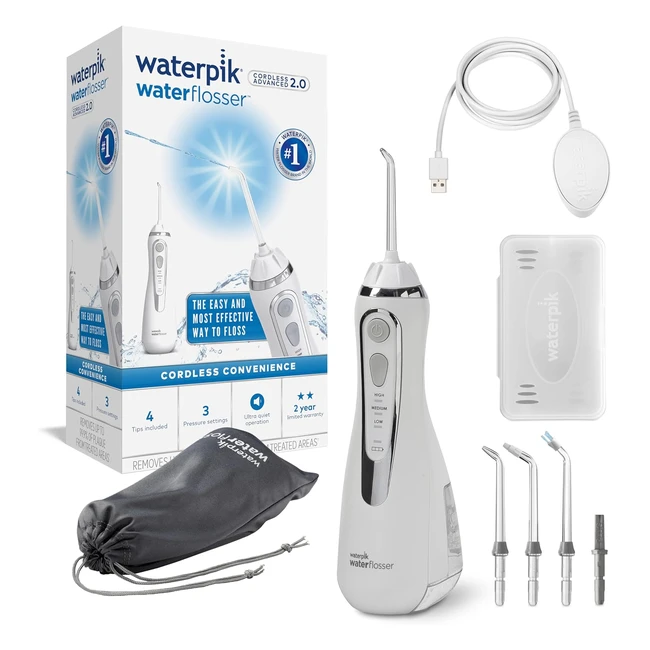 Waterpik Cordless Advanced Water Flosser | Dental Plaque Removal Tool | 3 Pressure Settings | USB Charger | White WP580UK