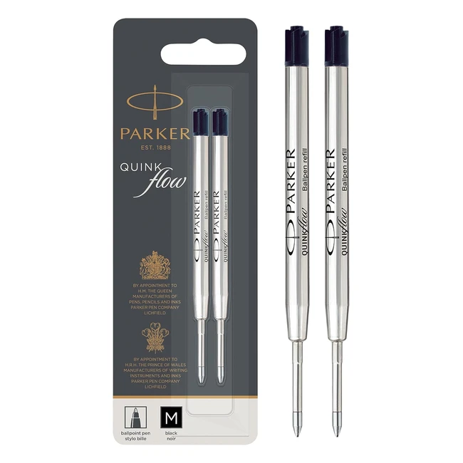 Parker Ballpoint Pen Refills - Medium Point - Black Quinkflow Ink - 2 Count - Sm