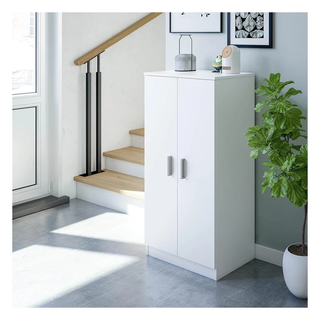 Armadio Multifunzione Alcudia - Dmora Bianco 55x36h108 - 6 Ripiani e 2 Ante