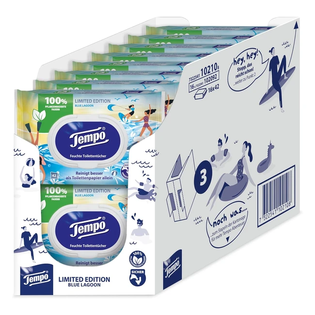 Tempo Mein Verwöhnmoment Limited Edition Feuchtes Toilettenpapier - Wechselnde Designs, Keine Farbstoffe, Wiederverschließbares Wertpack 16 x 42 Feuchttücher