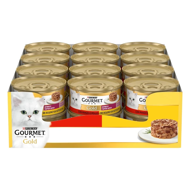 Purina Gourmet Gold Intrecci di Gusto Cibo Umido per Gatti 24 Lattine 85g Pollo Manzo